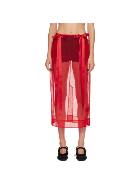 Red Sheer Bow Ribbon Pencil Midi Skirt