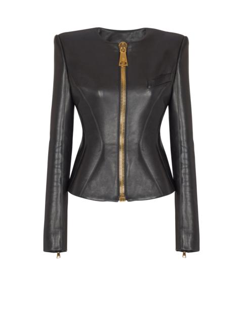 Cropped peplum lambskin jacket