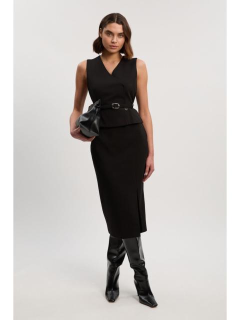 Petite Compact Essential Belted Tailored Midi Pencil Dress