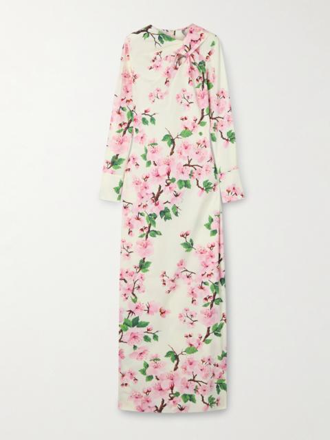 Cutout Floral-print Stretch-cotton Poplin Gown