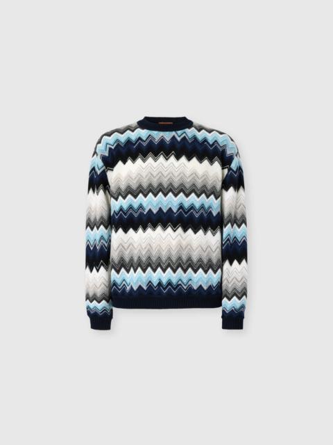 Crew neck sweater with flame zigzag pattern