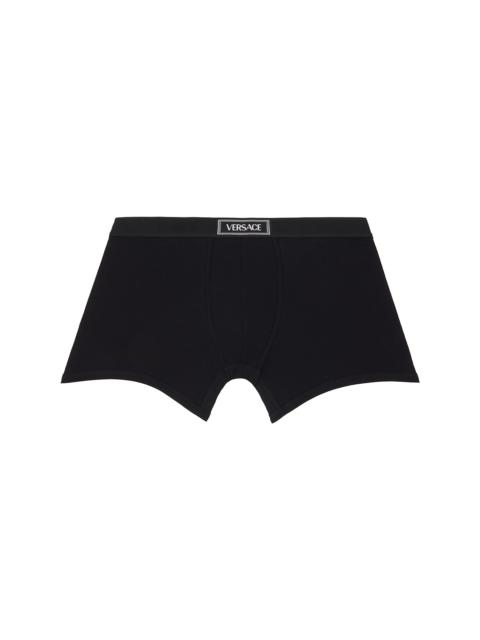 Black Cotton Ribbed Long Boxer Briefs
