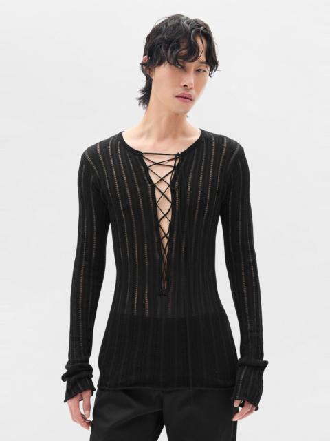 Kell Open Rib Laced Up Serafino Knit Top