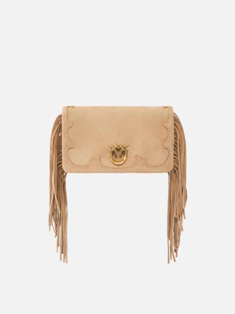LOVE BAG CLICK SOFT HORIZONTAL MINI CROSSBODY CLUTCH IN SUEDE WITH FRINGING