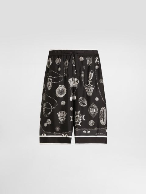 Medal-print silk twill bermuda shorts