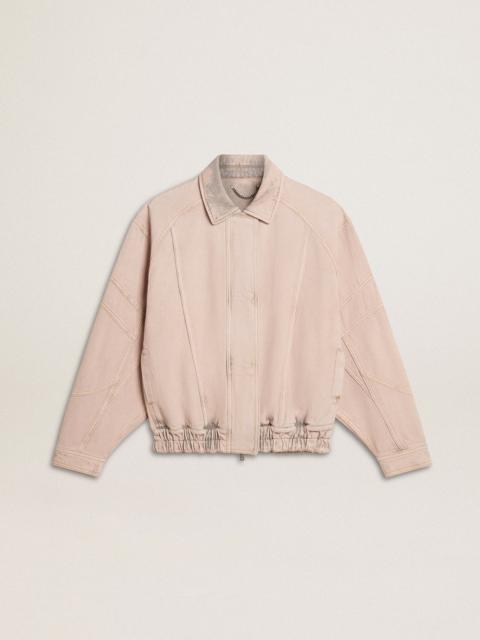 Women's pink dyed denim bomber jacket