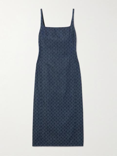 Printed Denim Midi Dress