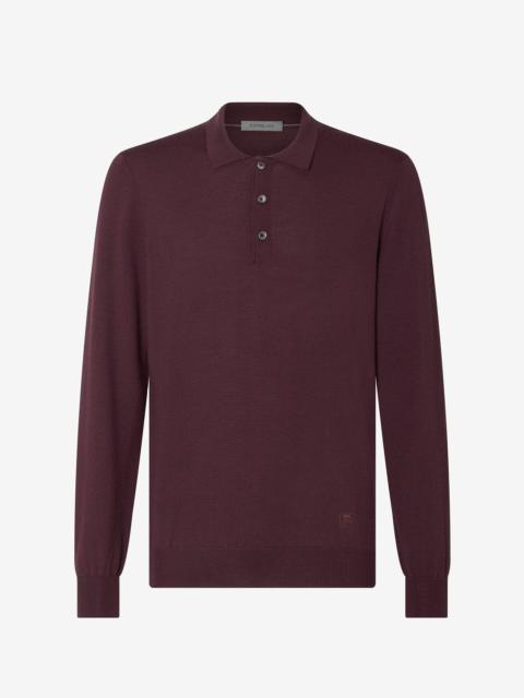 Purple extra fine merino wool button-up polo