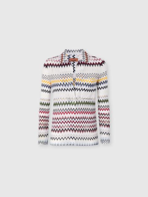 Zigzag Cotton and Viscose Blouse with V-Neckline