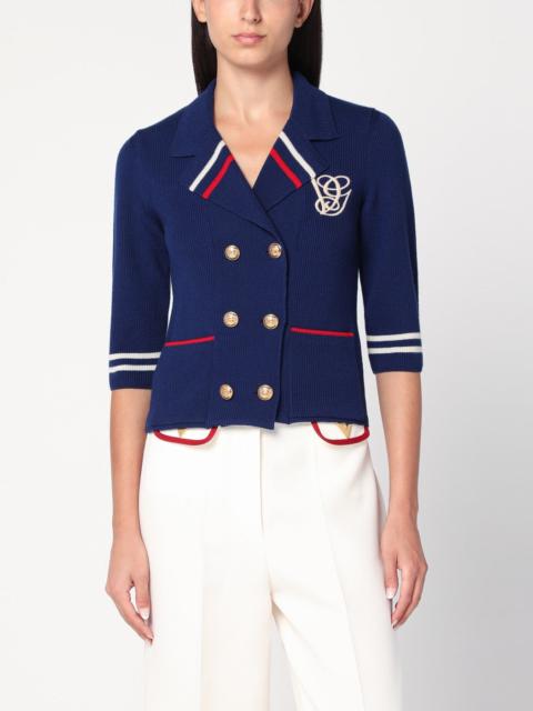 Blue double-breasted wool cardigan