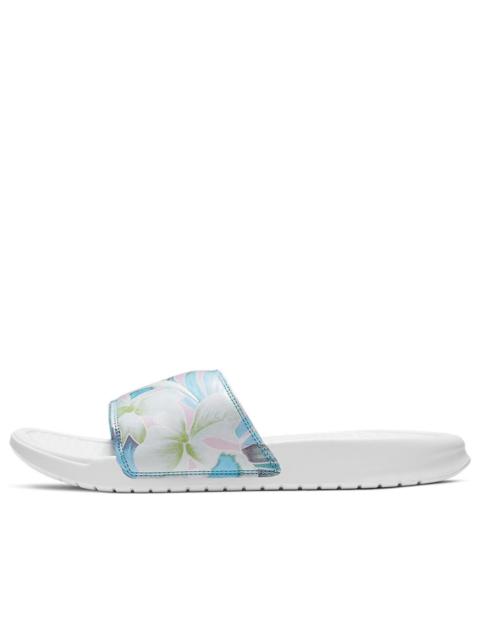 (WMNS) Nike Benassi JDI Floral Flowers White Blue Slippers 'White Blue' 618919-115
