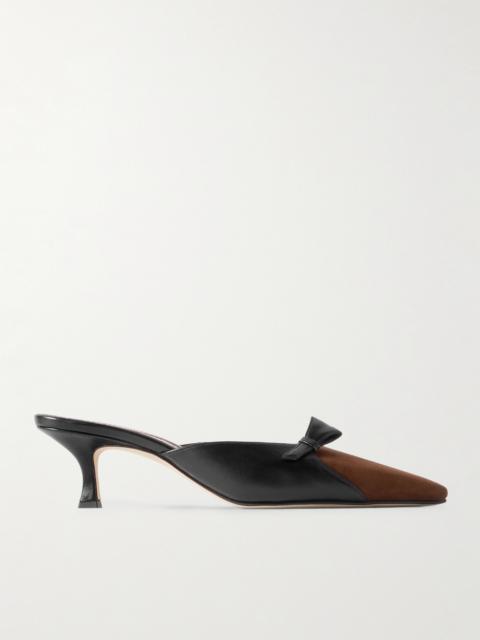 Limormu 50 Bow-detailed Two-tone Leather And Suede Mules