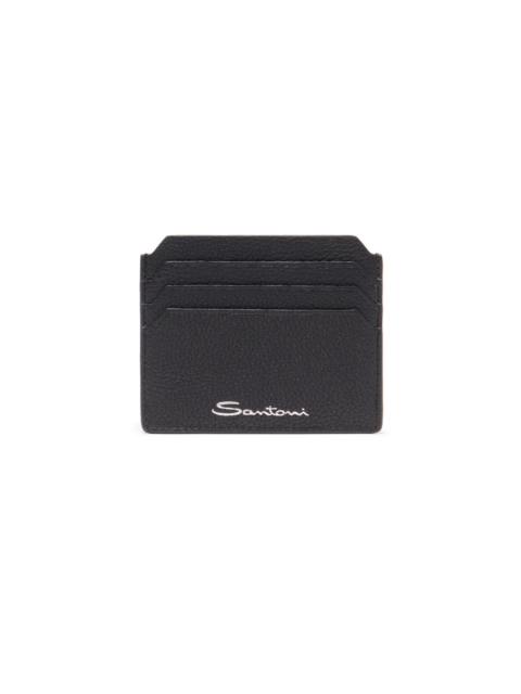 Black tumbled leather credit card holder