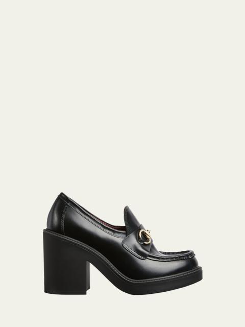 Leather Horsebit Heeled Loafers