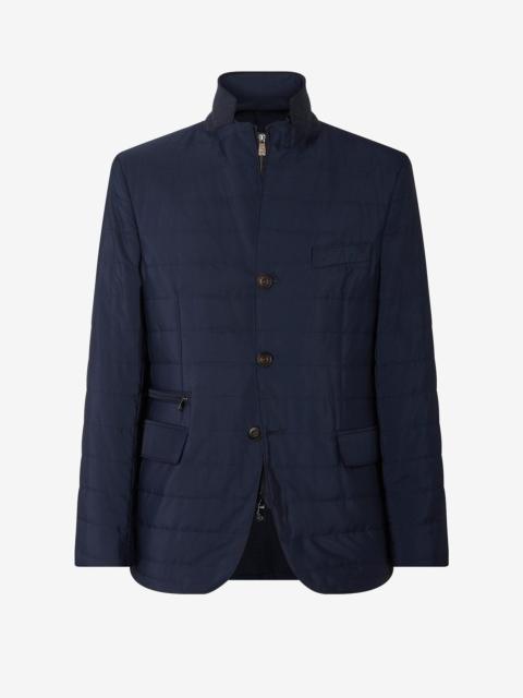 Blue techno poplin quilted jacket with detachable vest