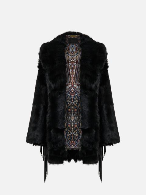 SHEARLING COAT WITH REMOVABLE FRINGING