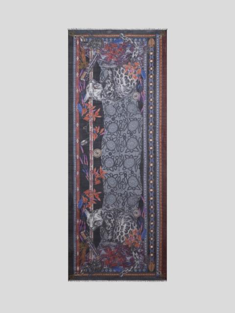 CASHMERE AND SILK SCARF WITH PLACED LEOPARD PRINT