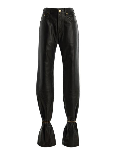 Marion Cuffed Plonge-Leather Straight-Leg Pants black