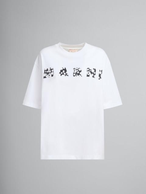 BLACK COTTON T-SHIRT WITH MARNI POP FIELDS LOGO