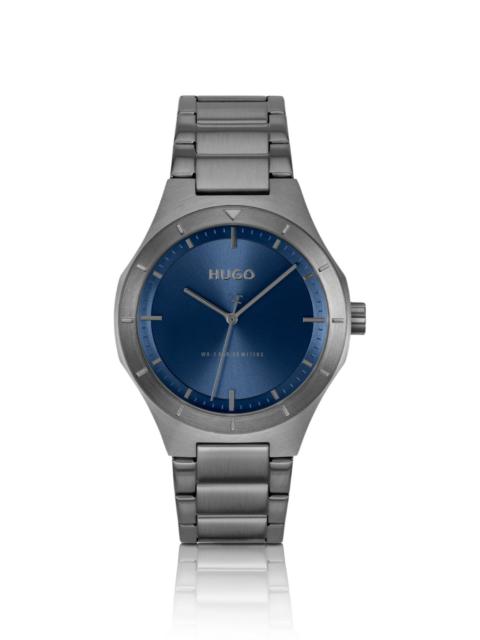 LIT GRAY-PLATED WATCH WITH BLUE DIAL