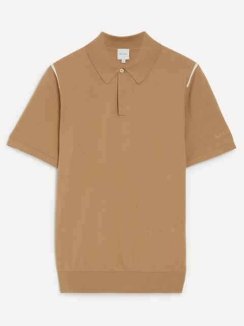 Beige Cotton Knit Polo Shirt