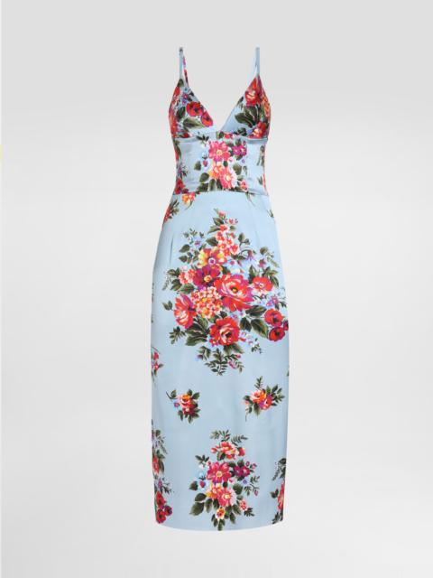 Flower bouquet-print satin dress