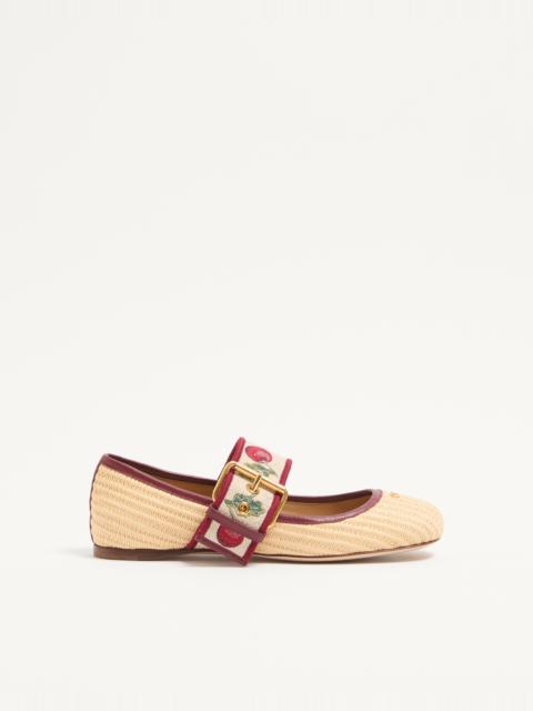 MARY-JANE BRIBRI RAFFIA BALLERINA WITH CHERRYFIC EMBROIDERY