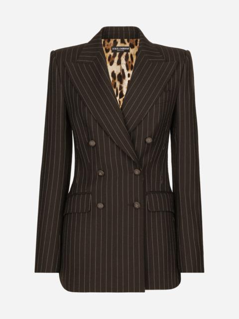 Double-breasted pinstripe wool Turlington jacket