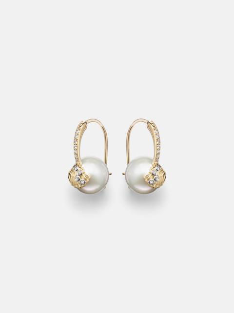 14kt gold (585/1000) earrings with pearls and diamonds