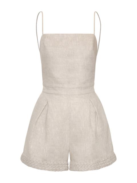 Puertos Lejanos Embellished Linen Jumpsuit taupe