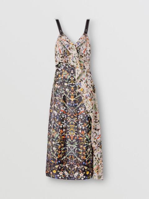 Ruffle Detail Floral Print Silk Slip Dress
