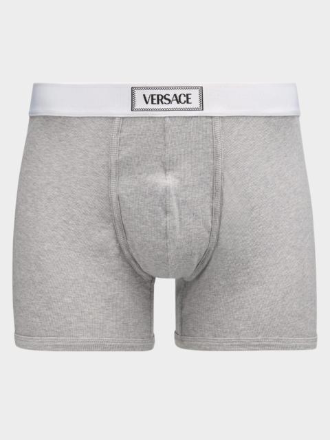Men's Ribbed Cotton Logo Boxer Briefs