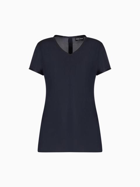 Silk charmeuse blouse with V neckline