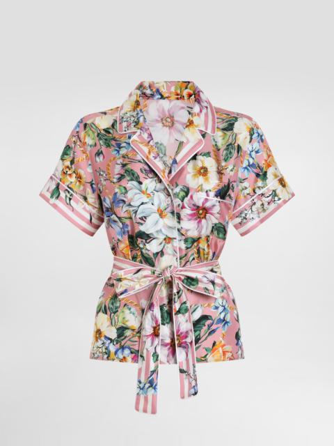 Twill pajama shirt with floral print