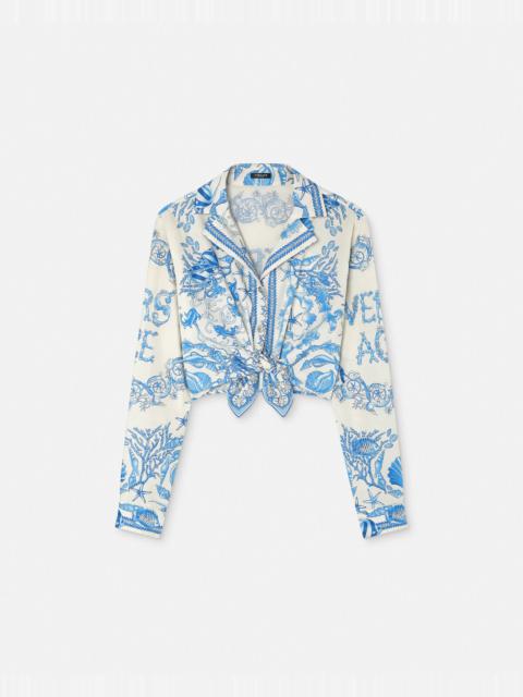 Underwater Barocco Knotted Crop Cotton Shirt