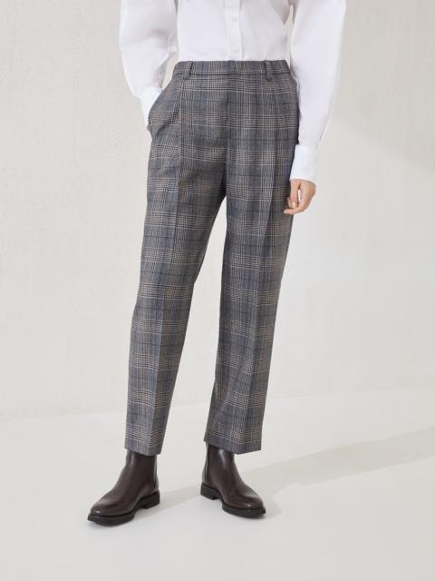 Virgin wool Prince of Wales baggy trousers with monili