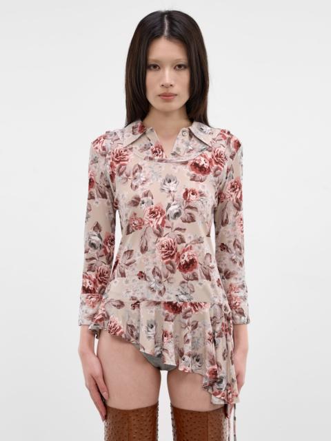 Rose Print Layered Asymmetric Blouse