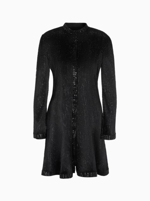 Long jacket in pleated tulle with crystal embroidery