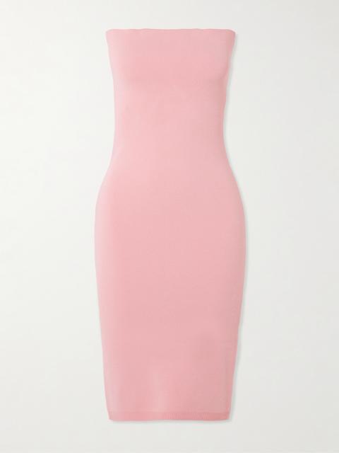 The Sera Strapless Embroidered Knitted Midi Dress