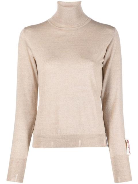 distressed roll-neck virgin wool jumper