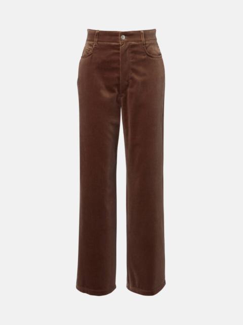 High-rise cotton velvet wide-leg pants