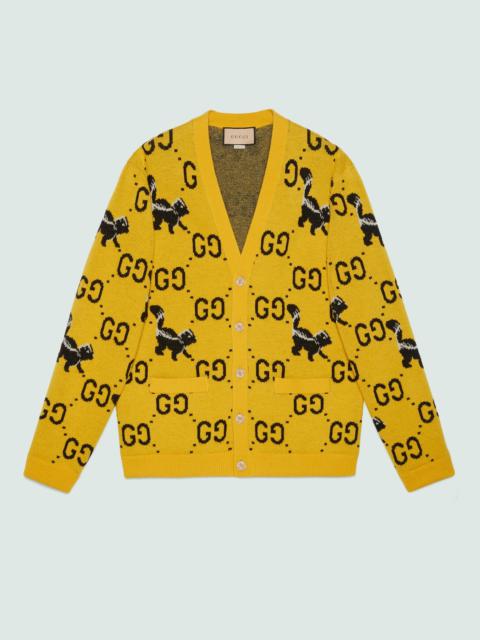 GG and skunk jacquard wool knit cardigan