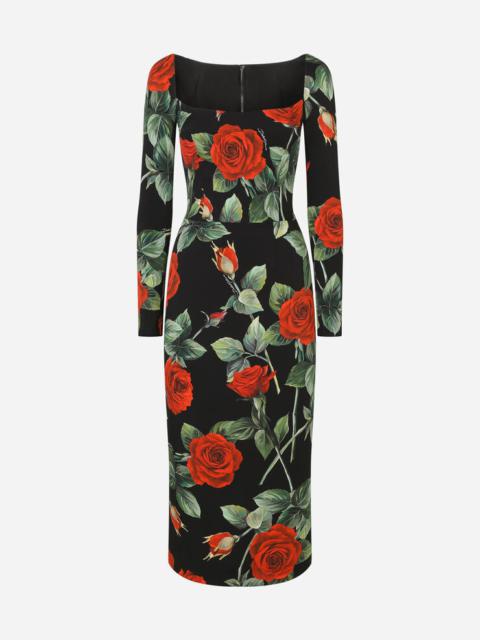 fitted lace wedding dress 1990 Dolce & Gabbana Black Silk Chiffon Red-Roses Floral Appliqué Dres main image 1