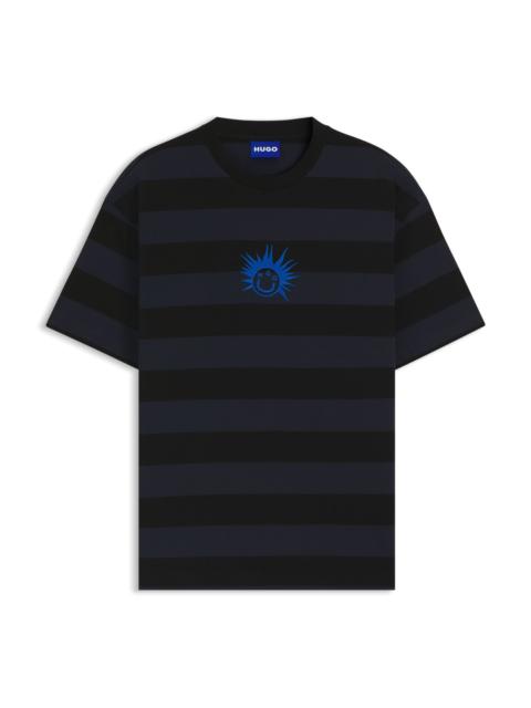 STRIPED-COTTON T-SHIRT WITH HAPPY HUGO LOGO