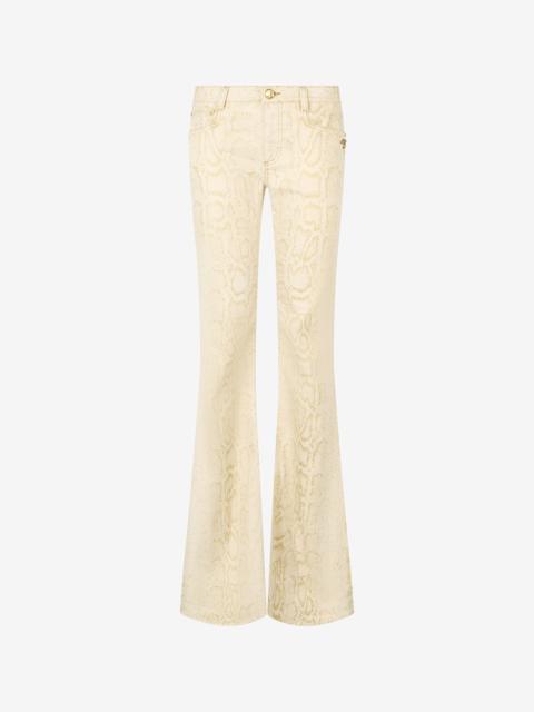 White Flared Jeans with Gold Python Motif