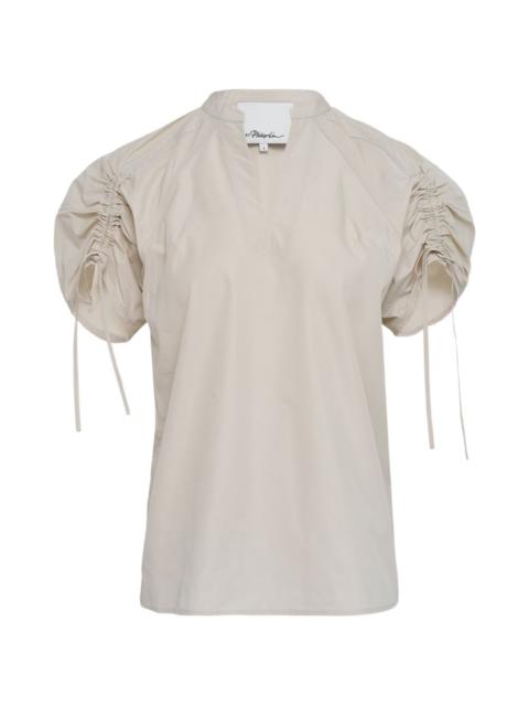 ruched sleeve V-neck top