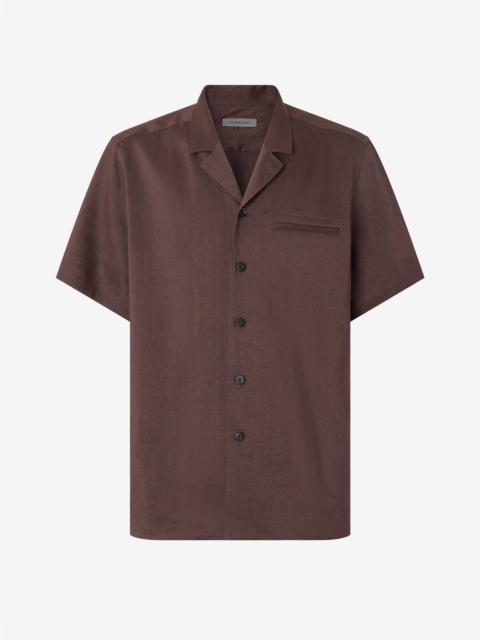 Brown short sleeve linen, wool and mohair shirt