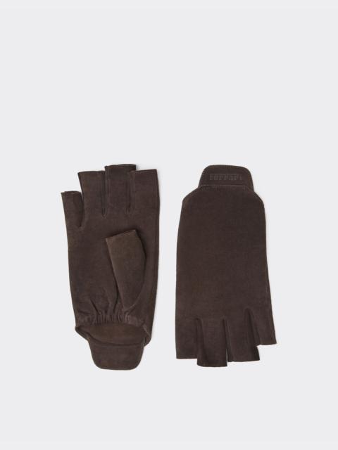 Fingerless suede gloves