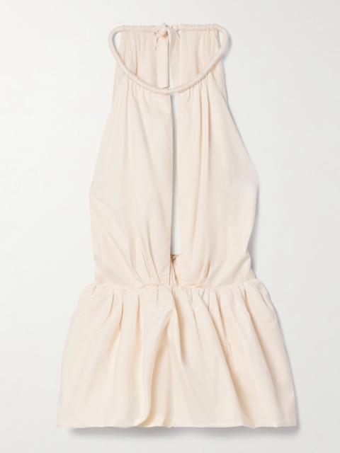 Vision Carrier Cutout Ruched Cotton-blend Poplin Peplum Top