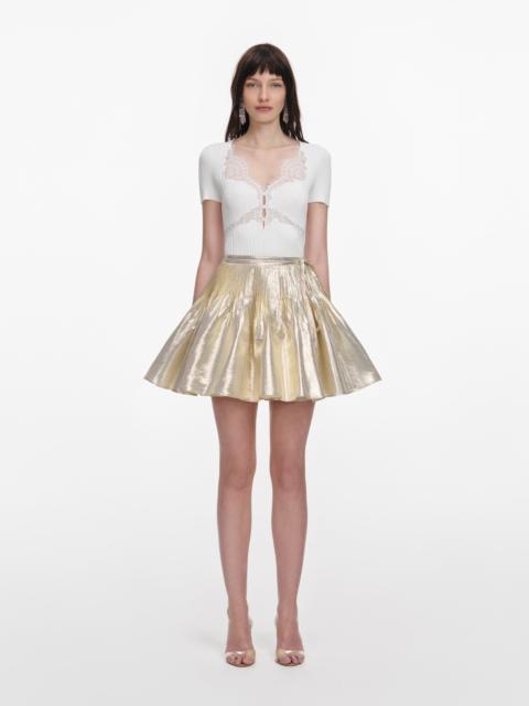 White Lace Trim Knit Top